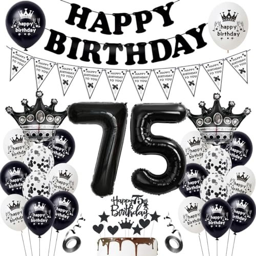 Schwarz 75. Geburtstagsdeko,Schwarz Ballon 75. Geburtstag Dekoration, Geburtstag 75 Jahre Mann Schwarz,Tortendeko 75. Geburtstag,Geburtstagsdeko 75 Jahre Frau, Luftballon 75. Geburtstagdeko