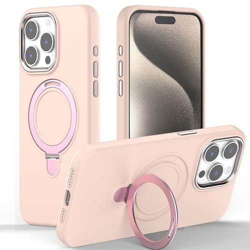 TECHGEAR iPhone 15 Pro Stand Case, Premium Liquid Silicone Shockproof Anti-Scratch Magnetic Kickstand Case, Soft Microfibre Lining, Compatible with MagSafe Case for iPhone 15 Pro 6.1 - Pink