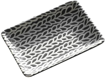 Small 12.5cm Embossed Grey & White Leaves Ceramic Tea Bag Tidy