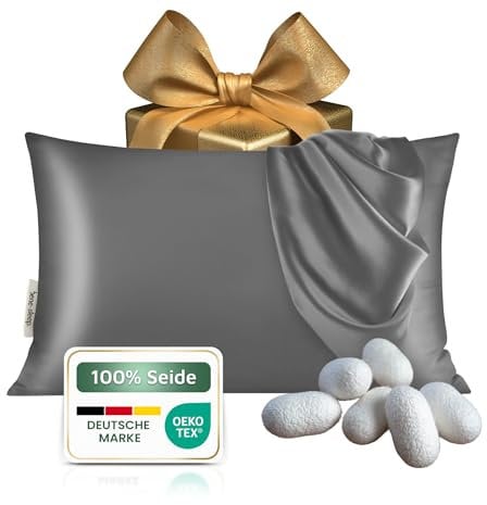 bene-sleep® Premium Seidenkissenbezug – 100 % Maulbeerseide 22 Momme | Oeko-TEX Zertifiziert* | Anti-Frizz & Faltenreduzierung | Kühlend, hypoallergen, hautfreundlich & luxuriös (Grau, 40x80 cm)