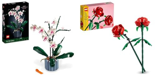 LEGO Icons Orchidea, Set Collezione Botanica Piante Artificiali & Creator Rose Set di Fiori Finti Compatibile con Bouquet di Fiori Artificiali