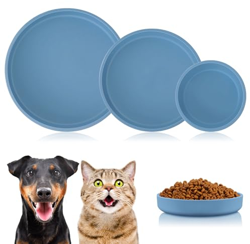 3 StüCk Futternapf Katze, 3 GrößEn Katzennapf Blau, Katzen Futternapf, Runder Flacher Silikonnapf für Katzen, KatzenschüSsel für Trockenfutter und Nassfutter