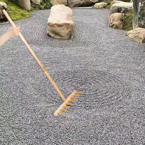 YhoBuy Upgraded Full Size Zen Garden Rake, Enhanced 48 Large Japanese Nature Wood Zen Rake for Outdoor, Heavy Duty Wooden Rake for Garden Rock Sand