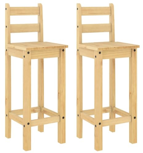 vidaXL Barstühle 2 STK., Barstuhl mit Rückenlehne Fußstütze, Barhocker für Küche Esszimmer Wohnzimmer, Tresenhocker Küchenhocker, Massivholz Kiefer