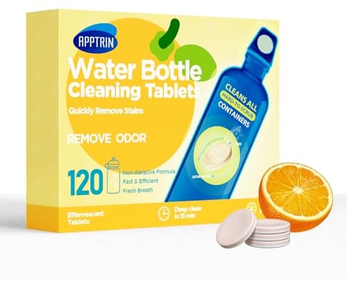 APPTRIN Trinkflaschen Reiniger Tabs, Reinigungstabletten für Flaschen, Trinkblasen Reinigungstabletten, 120 Stück Flaschenreinigung Tabletten （Orangenduft）