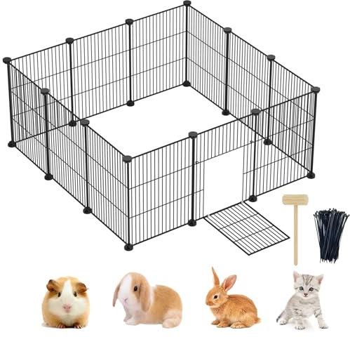 Lxvckly Haustier-Laufstall, Kleintiere Laufstall mit Tür, DIY Verschlüsselter Metalldraht Kaninchenzaun, Meerschweinchenkäfig, Kätzchenlaufstall, Indoor & Outdoor Hofzaun für Kleintiere Schwarz