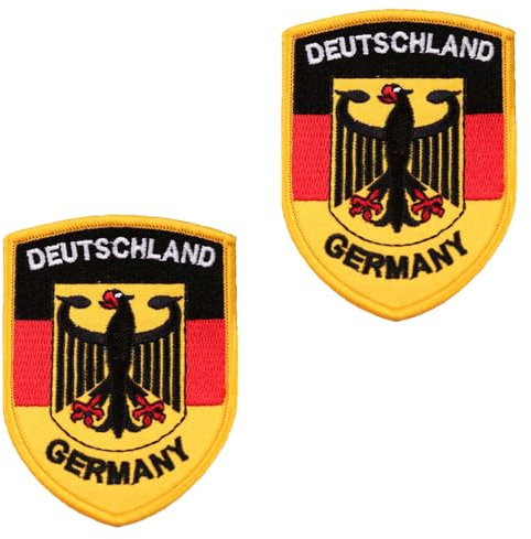 2 Stück Schild Deutschland Flagge Patch Bügelbild Aufbügler Iron On Flicken Applikation für Kleidung Baseballkappe Taschen Weste Jacke Rucksäcke