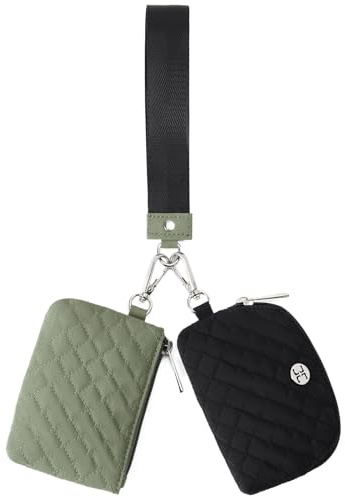 Telena Mini Wristlet Monederos Mujer Pequeña Monedero con Cremallera Monedero Lona Monedero para Deportes, Verde con negro, small, Casual