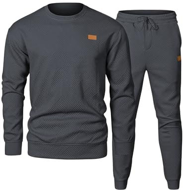 Elegancity Trainingsanzug Herren 2-Teiliger Jogginganzug Sets Casual Jogginghose Herren Lang und Rundhals Sweatshirt Set Sportanzug Tracksuit,Dunkelgrau L