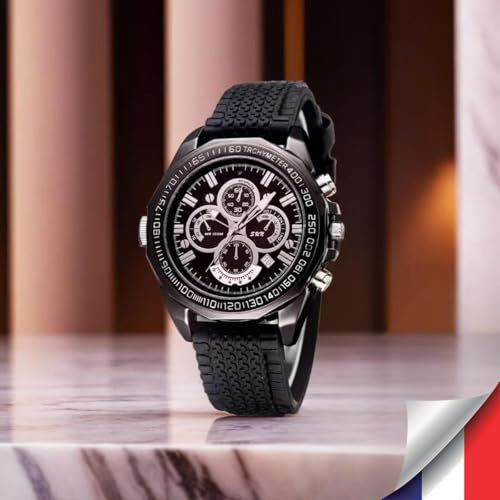 Active Media Concept Montre Caméra Espion Full HD 1080p Vision Nocturne Enregistrement Audio Vidéo 128 Go Stockage Batterie Rechargeable Design Élégant Bracelet Caoutchouc