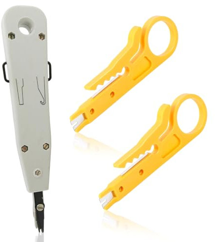 Professional Punch Down Tool Set, Ethernet Tool for RJ45 Sockets Cat5/Cat6/Ca7 and Telephone Lines, with Cable Stripper Kit, 1pcs Grey Threading Pliers, 2pcs Yellow Threading Tool.