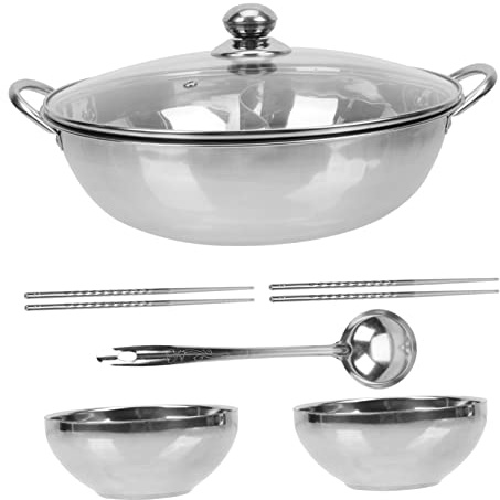 PHENOFICE Doppelter Geschmack Hot Pot Edelstahl Kochgeschirr mit Trennwand 32cm für Herdarten Haushalt Küchenzubehör