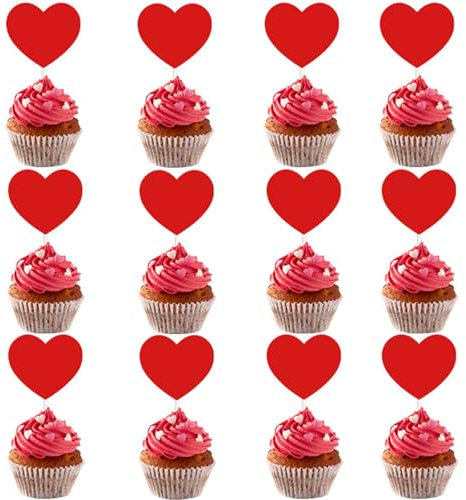24PCS Valentines Cupcake Toppers Glitter Sweet Love Heart Kiss for Valentine's Day Theme Marriage Anniversary Cake Decorations for Party Supplies