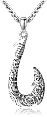 URONE Angelhaken Kette Sterlingsilber Hawaii Angelhaken Anhänger Halskette Schmuck Geschenke für Herren