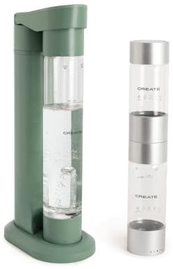 CREATE/SODA MAKER STUDIO/Wassersprudler 1L Salbeigrün + Doppelflasche 500ml + 350ml / Keine CO2-Flaschen enthalten, kohlensäurehaltig in 4 Schritten, BPA-freie Flasche, keine Stecker