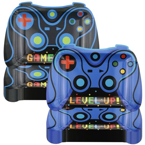 APUXXJUPA 40 assiettes en papier pour jeux vidéo, décorations d'anniversaire pour jeux vidéo bleues, assiettes de fête pour enfants, 23 x 32 cm