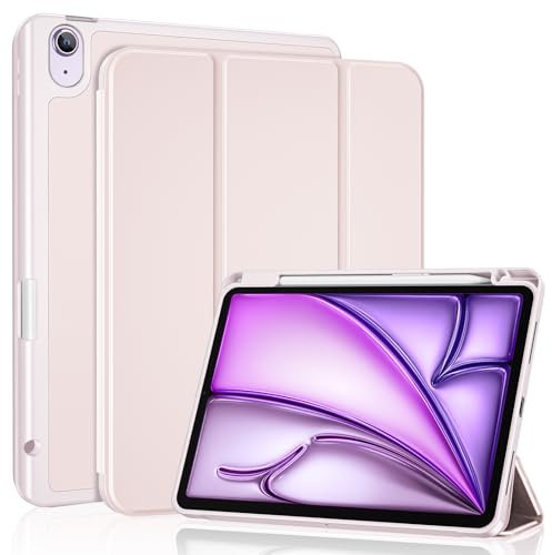 ProCase Cover iPad Air 11 Pollici M3/M2 2025/2024 con Portapenna, Custodia per iPad Air 10.9 (Air 5/Air 4 Generazione, Modello 2022/2020) Auto Svegliati/Sonno -Rosa chiaro