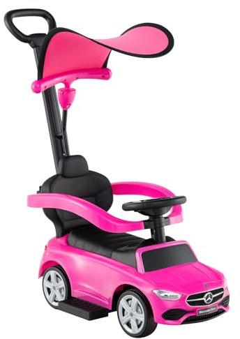 DREAMADE Rutschauto mit Schiebestange, 3 in 1 Rutschfahrzeug mit Horn, verstellbarem Sonnendach & Stauraum, Lizenziertes Mercedes-Benz Kinderfahrzeug für Kinder von 18-36 Monaten (Rosa)