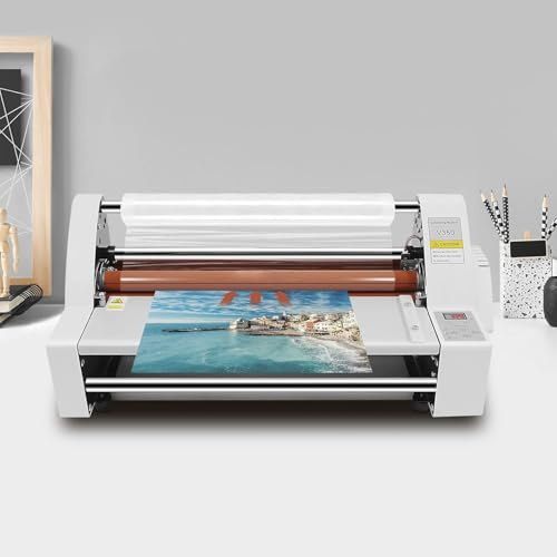 Troqullium Plastifieuse à Chaud et à Froid, plastifieuse à Rouleaux de 33 cm, Simple et Double Face, Vitesse de plastification: 1,1m/Min, for Usage Scolaire, Bureau et Commercial.