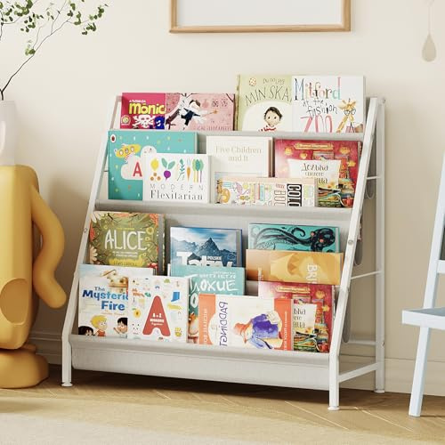 Aokitsink 4-Tier Kids Bookshelf, Book Shelf for Kids Rooms,Book Rack for Kid with Four Deep Pockets,Nursery Bookshelves for Kid' Playroom, Toddler Bookshelf as a Children's Gift