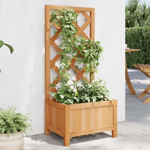 Mandloder Pflanzkübel mit Spalier, Braun, Massivholz Tanne, 40x30x90 cm, für Kletterpflanzen, Garten, Terrasse, Outdoor-Bereich