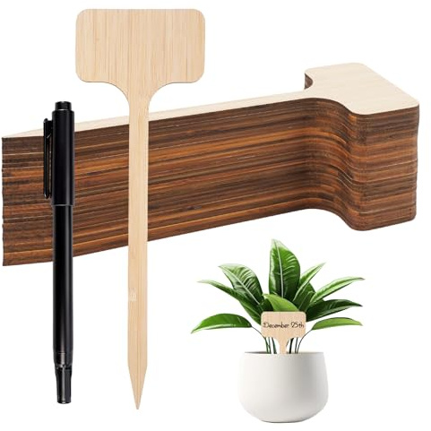 30 Piezas Etiquetas Plantas Bambu, 17,8 × 6 cm Carteles Huerto Exterior Pequeños en Forma de T, resistentes a la intemperie, Etiquetas Jardineria para Jardines, Plantas en Maceta, Invernaderos