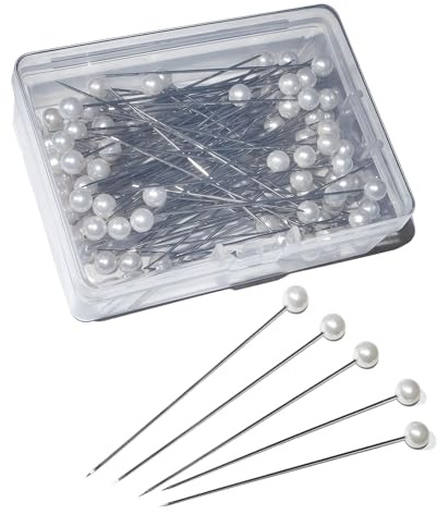 100PCS Stecknadeln mit Runde Faux Perle Kopf – Weiße Stecknadeln lang, robuste Nähnadeln mit Kopf groß, Elegante Perlennadel für Hochzeit, Blumen, Schmuck & DIY – Nadeln mit Aufbewahrungsbox