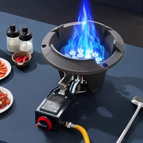 Estufa de propano para camping, quemador individual de baja presión con protección contra llamas e encendido electrónico, quemador de wok de hierro fundido para exteriores