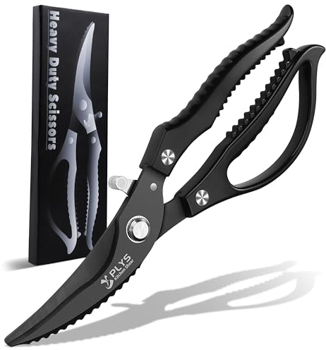 Poultry Shear Heavy Duty for Kitchen: Meat Scissors for Food and Fish, Cooking Chicken Shear Stainless Steel, Black