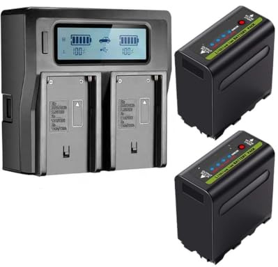 NP-F980 F960 F970 Battery With USB Charging Output，Compatible For Sony，For DCR-VX2100, DSR-PD150, DSR-PD170, FDR-AX1, HDR-AX2000(2 Battery 1 Charger)
