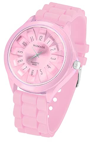 Taffstyle Unisex Armbanduhr Analog Quarz mit Silikon-Armband Metall Sportuhr Damen Herren Uhr Rosa