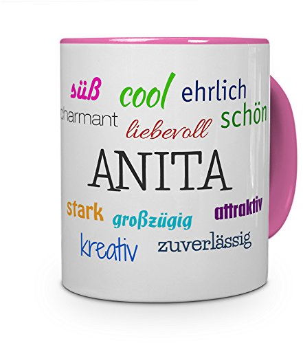 printplanet Tasse mit Namen Anita - Positive Eigenschaften von Anita - Namenstasse, Kaffeebecher, Mug, Becher, Kaffeetasse - Farbe Rosa