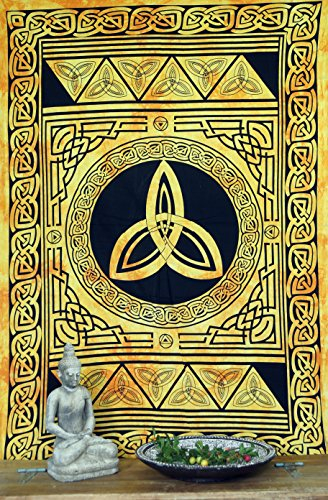 GURU SHOP Boho-Style Wandbehang, Indische Tagesdecke - Keltischer Knoten/Goldgelb, Baumwolle, 190x140x0 cm