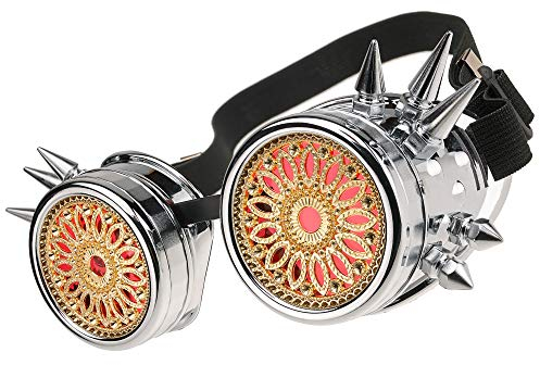 MFAZ Morefaz Ltd Welding Cyber Goggles Schutzbrille Schweißen Sonnenbrille Steampunk Goth Round Cosplay Brille Party Fancy Dress (Silver Spikes Design)