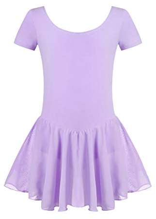 Untlet Ballettkleid Mädchen Kinder Kurarm Ballettanzug Ballett Trikot Kurzarm Body mit Chiffon Wickelrock Kinder Ballettkleidung Tanzkleid Tanzbody,Lila,150