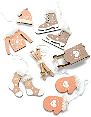 Heitmann Deco Weihnachtsbaumschmuck, Holz, apricot/Taupe, 7-10cm, 6