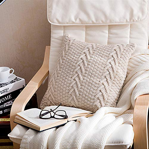 Matty-LZ Gestrickter Kissenbezug Stricken, Einfarbig Weich Bequem, Purer Weicher Dekorativ Sofa Kissenbezug Kissenhülle Set Kissen Herbst für Sofa Schlafzimmer (18x18 Zoll / 45x45 cm, Beige(2er Set))
