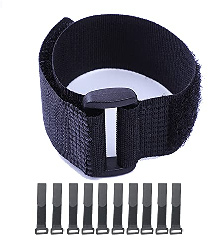 Hook and Loop Cable Straps,Black Self-Adhesive Nylon Straps Cable/Securing Straps with Buckles,Adjustable Reusable Cinch Straps, 1 x 12 Pack of 10 (25 x 300 mm)