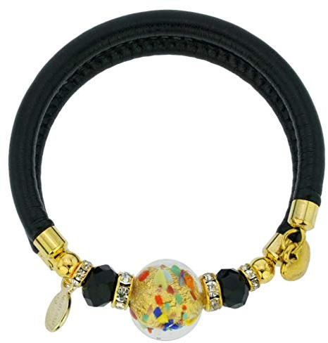 Glass Of Venice Dorato Pulsera de Cuero con Cristal de Murano - Confeti Multicolor