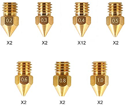 Creality MK8 Ender 3 Düsen, 24 Stück 3D Drucker Düse, Messing Extruder Düsen für Ender 3 Serie und Creality CR-10, 0,2 mm, 0,3 mm, 0,4 mm, 0,5 mm, 0,6 mm, 0,8 mm, 1,0 mm Kit