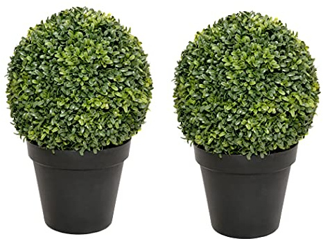 GreenBrokers Künstliche Buchsbaumkugel-Pflanzen in schwarzen Töpfen für Innen- und Außenbereich, UV-stabil, 50 cm, 2 Stück