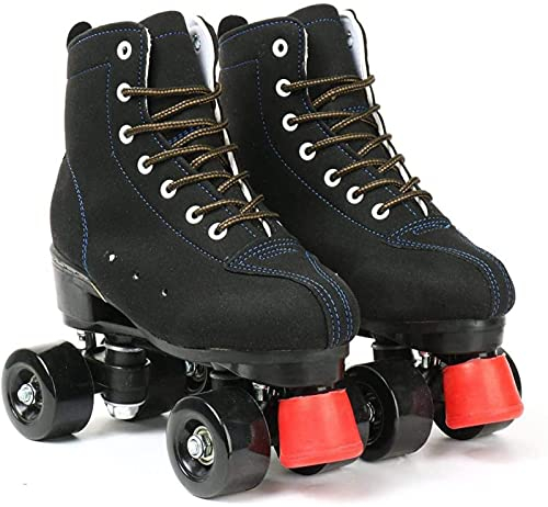 LETIAN Rollschuhe Für Damen Und Herren Rindsleder High-Top Schuhe Klassische Zweireihige Rollschuhe Vierrad Rollschuhe Für Männer Mädchen Unisex A,44
