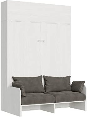 Doppelbett Sofà Kentaro weiß Esche mit Hängeschrank