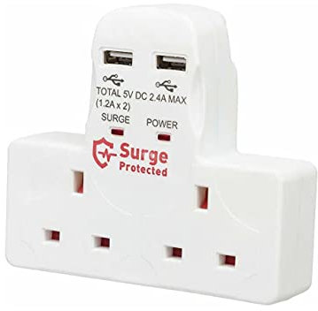 Multi Plug 2 USB Port Adaptor for TV, Desk, Home and Office with Surge Protector, Over Current Protection, Short Circuit Protection Adapter for Smart Phones, iPhones, Samsung, iPads, Tablet (2)