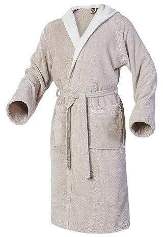 Mount Swiss Bademantel Damen Herren ARBON mit Kapuze aus edler Baumwolle I Morgenmantel flauschig I Frottee Farbe: beige, Grösse: 5XL