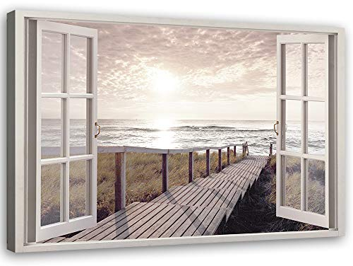 Feeby Viles - Leinwand Bilder - Fensterblick Natur- 120x80 cm- Deko Wohnzimmer - Wandbilder Schlafzimmer - Deko Aesthetic - Wand Deko - Leinwand Groß - Deko Zimmer - Leinwandbilder XXL
