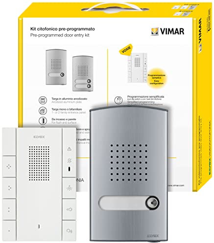VIMAR K40547.E - Kit interfono a 2 fili con 1 unità elettronica audio, 1 giradischi audio a 1 pulsante, 1 citofono vivavoce Voxie con 7 pulsanti, 1 alimentazione