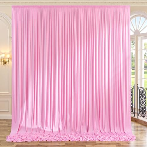 2 panneaux de rideau de fond de photographie en polyester infroissable pour fêtes, anniversaires, mariages, fêtes prénatales, etc., 1,5 x 3 m chacun, total 3 x 3 m, rose clair