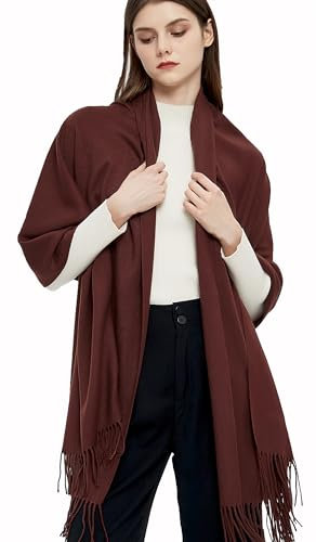 Gragengs Pashmina Schals und Wraps Schals für Damen Hochzeit Party Winter Warme Lange Solid Color,Braun