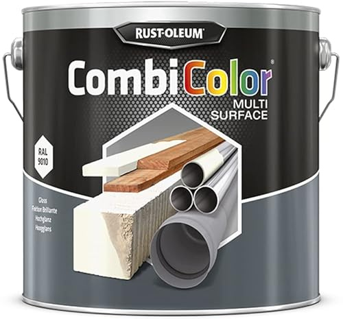 Rust-Oleum CombiColor Multi Surface - Decklack für Holz; Metall; Ziegel; Kunststoff; MDF; Putz; Beton; und Aluminium - 2.5l (Weiß Seidenglanz RAL9010)